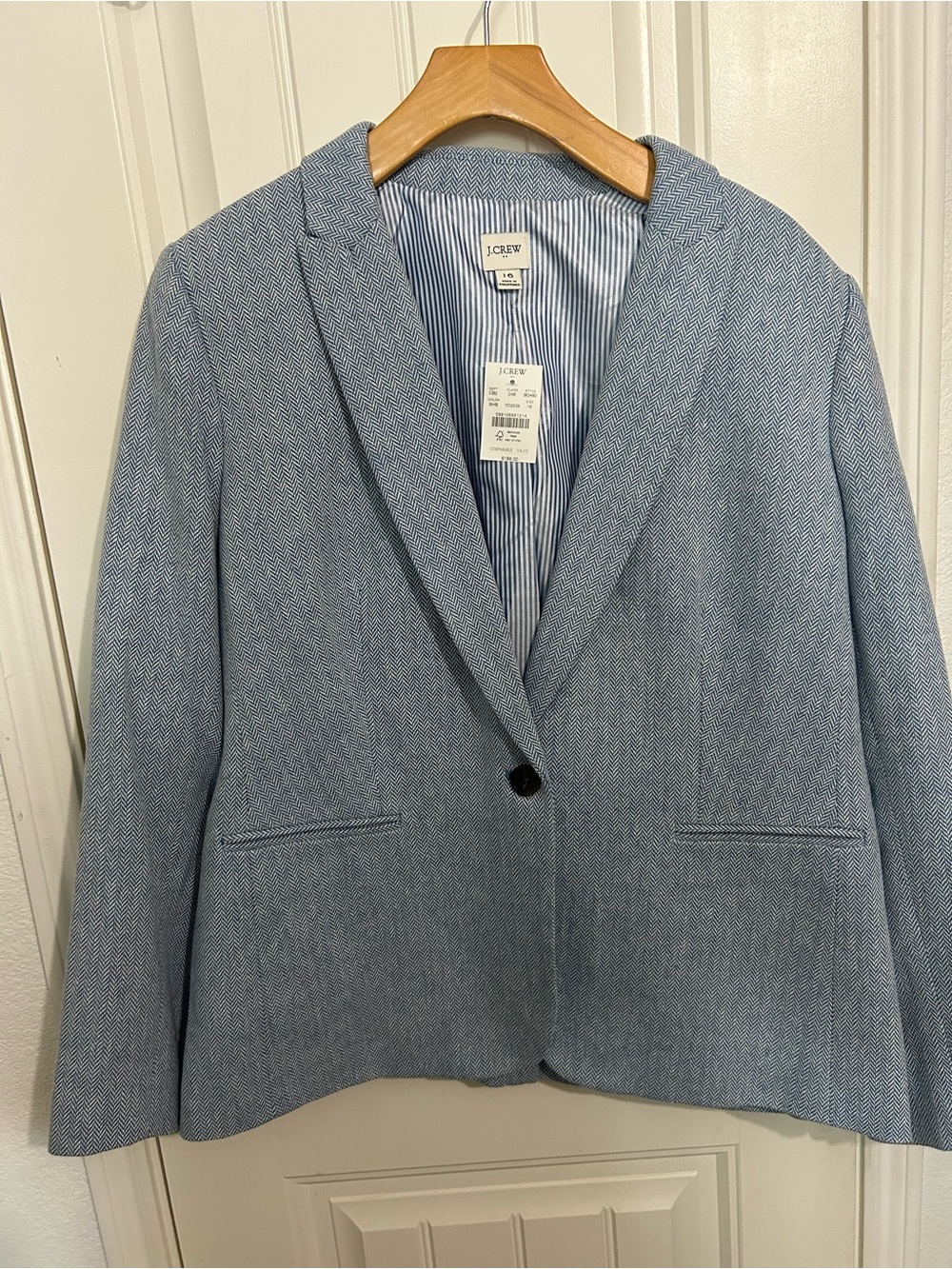 J. Crew Light Blue Herringbone Single-Button Blazer